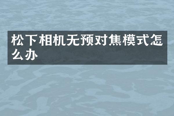 松下相机无预对焦模式怎么办