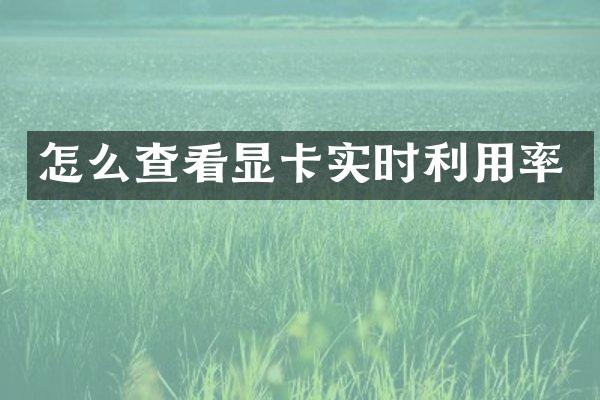 怎么查看显卡实时利用率