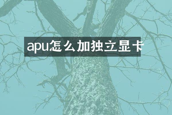 apu怎么加独立显卡