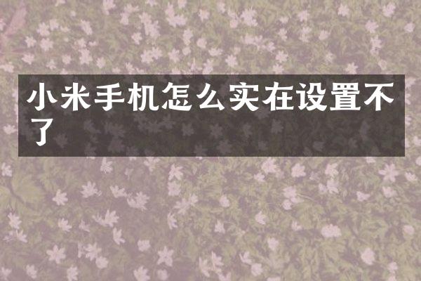 小米手机怎么实在设置不了