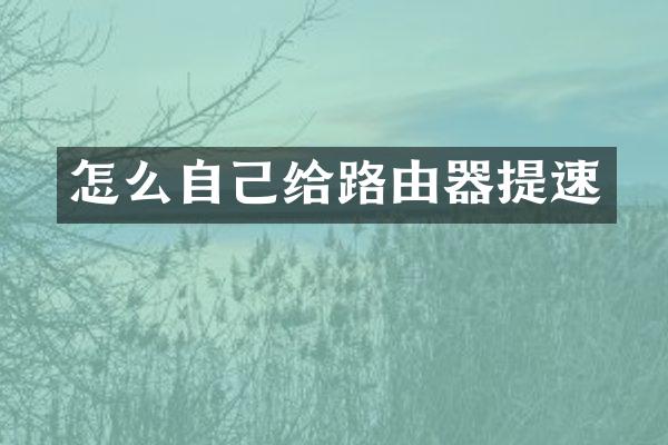 怎么自己给路由器提速