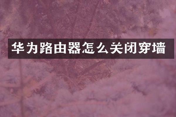 华为路由器怎么关闭穿墙