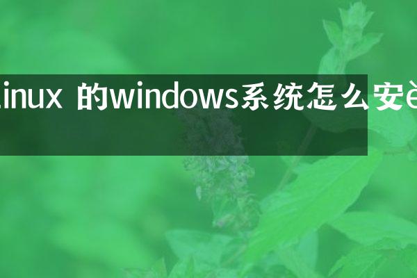linux 的windows系统怎么安装