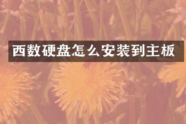 西数硬盘怎么安装到主板