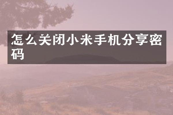 怎么关闭小米手机分享密码