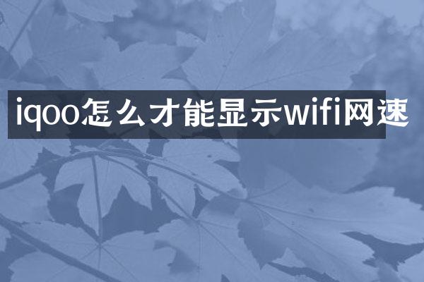 iqoo怎么才能显示wifi网速