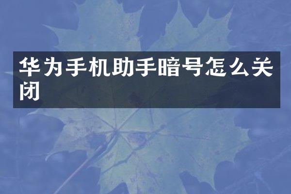 华为手机助手暗号怎么关闭