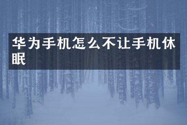 华为手机怎么不让手机休眠