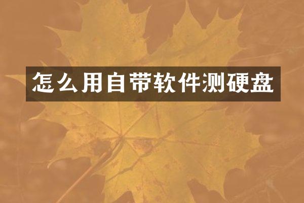 怎么用自带软件测硬盘