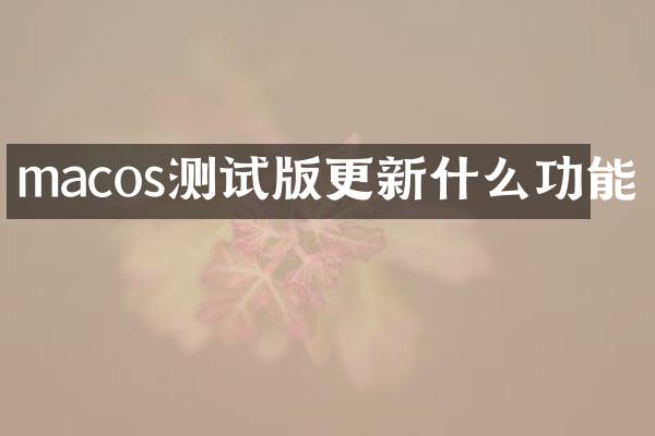 macos测试版更新什么功能