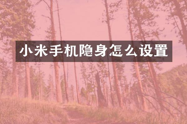 小米手机隐身怎么设置