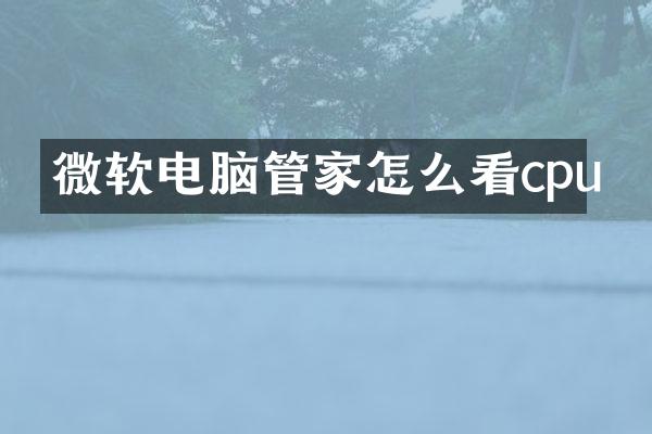 微软电脑管家怎么看cpu