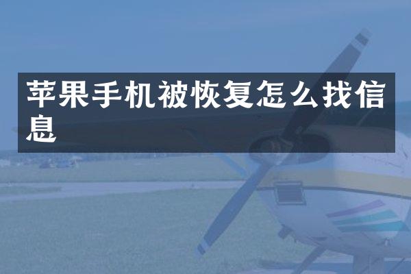 苹果手机被恢复怎么找信息