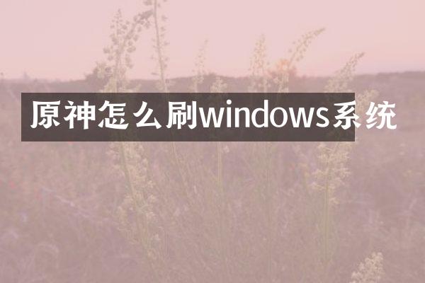 原神怎么刷windows系统