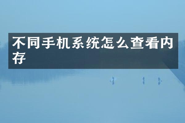 不同手机系统怎么查看内存