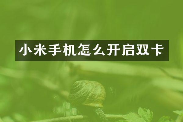 小米手机怎么开启双卡
