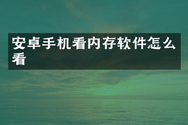 安卓手机看内存软件怎么看