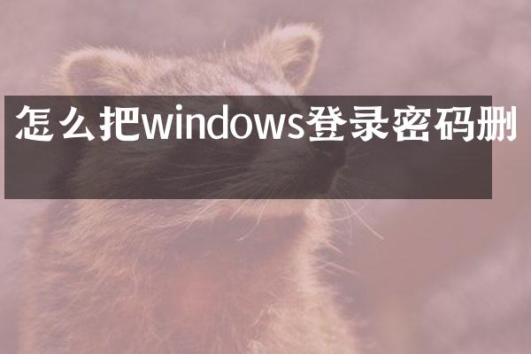 怎么把windows登录密码删掉