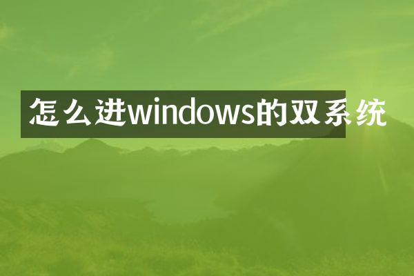 怎么进windows的双系统