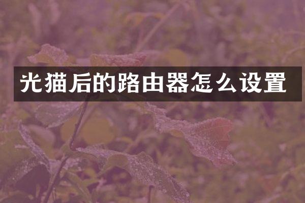 光猫后的路由器怎么设置