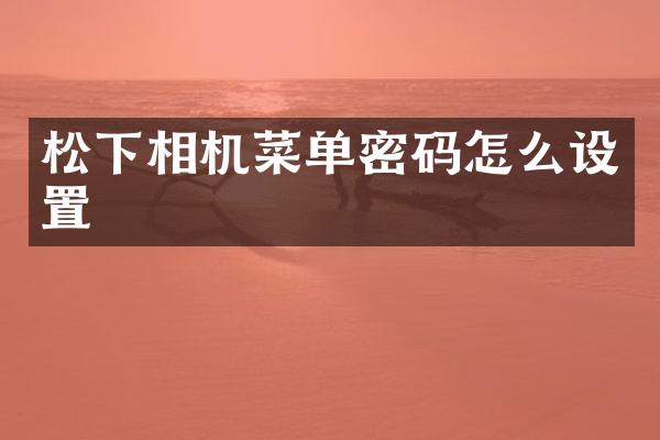 松下相机菜单密码怎么设置