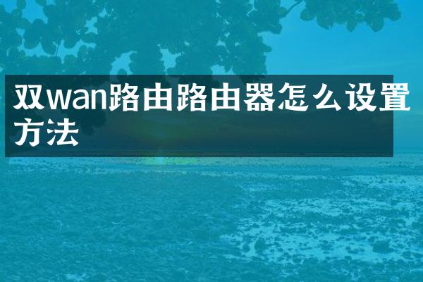双wan路由路由器怎么设置方法