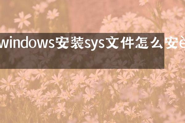 windows安装sys文件怎么安装