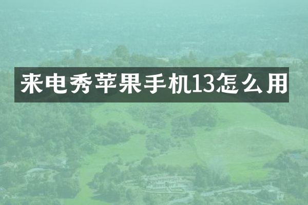 来电秀苹果手机13怎么用