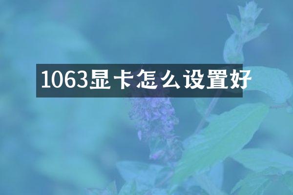 1063显卡怎么设置好