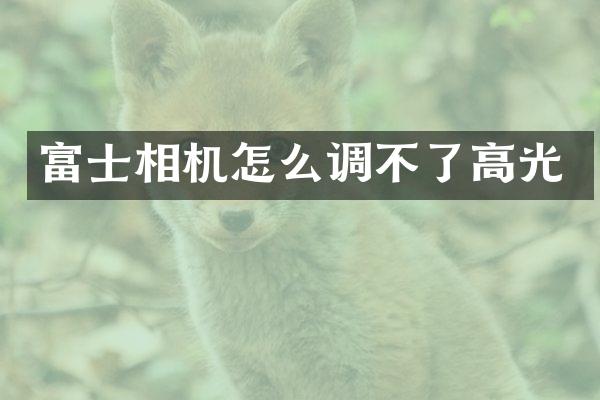 富士相机怎么调不了高光
