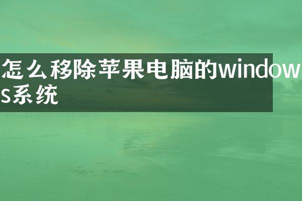 怎么移除苹果电脑的windows系统