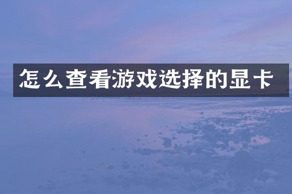 怎么查看游戏选择的显卡
