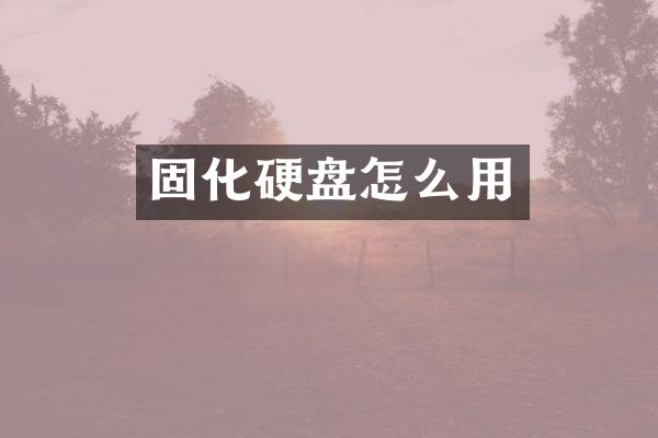 固化硬盘怎么用