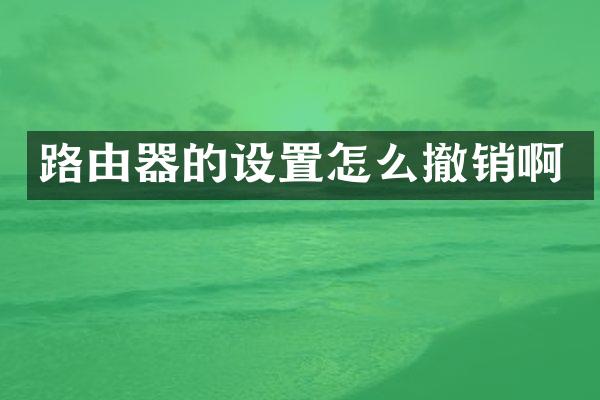 路由器的设置怎么撤销啊