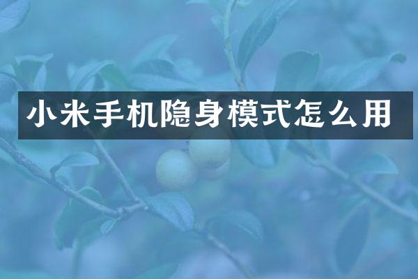 小米手机隐身模式怎么用