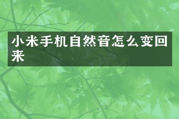 小米手机自然音怎么变回来