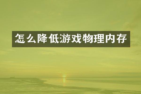 怎么降低游戏物理内存