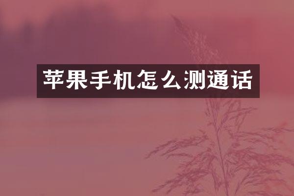 苹果手机怎么测通话