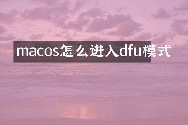 macos怎么进入dfu模式