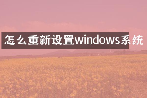 怎么重新设置windows系统