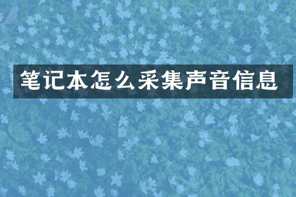 笔记本怎么采集声音信息