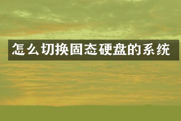 怎么切换固态硬盘的系统