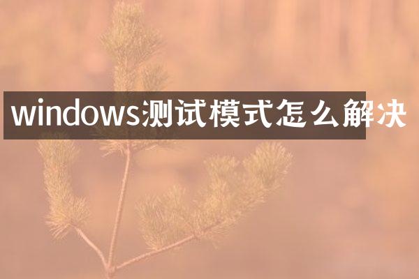windows测试模式怎么解决