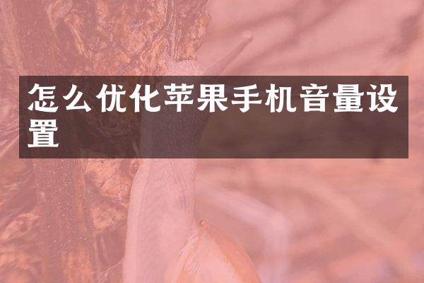 怎么优化苹果手机音量设置