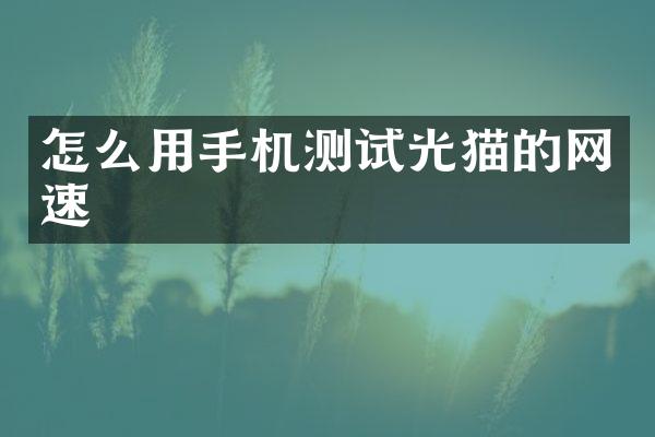 怎么用手机测试光猫的网速
