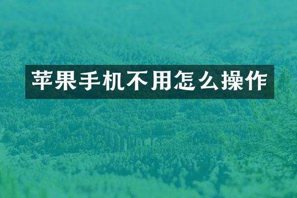 苹果手机不用怎么操作