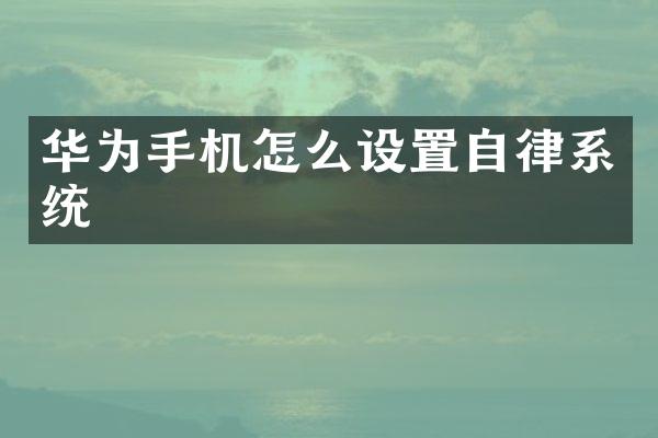 华为手机怎么设置自律系统