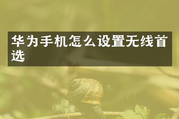 华为手机怎么设置无线首选