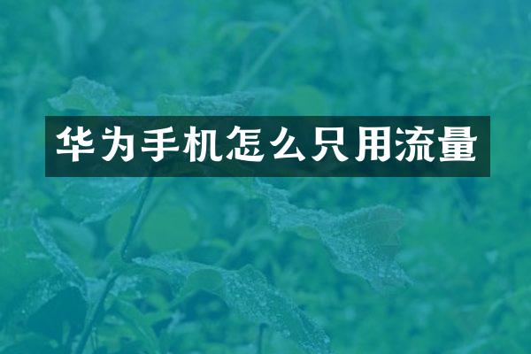 华为手机怎么只用流量