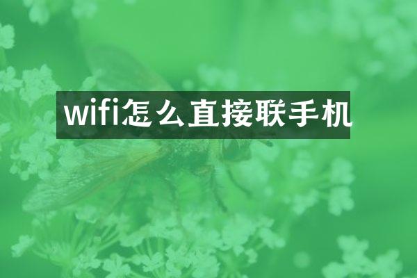 wifi怎么直接联手机